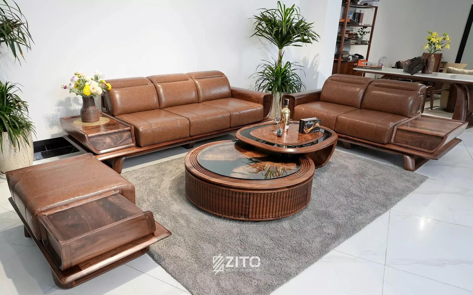 Sofa gỗ óc chó tự nhiên ZG 191 thiết kế chữ U uy nghi, tạo điểm nhấn hoàn hảo cho phòng khách đẳng cấp